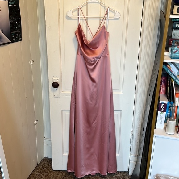 Dessy Collection Cowlneck Sleeveless Maxi Dress in Desert Rose Pink - Picture 5 of 11